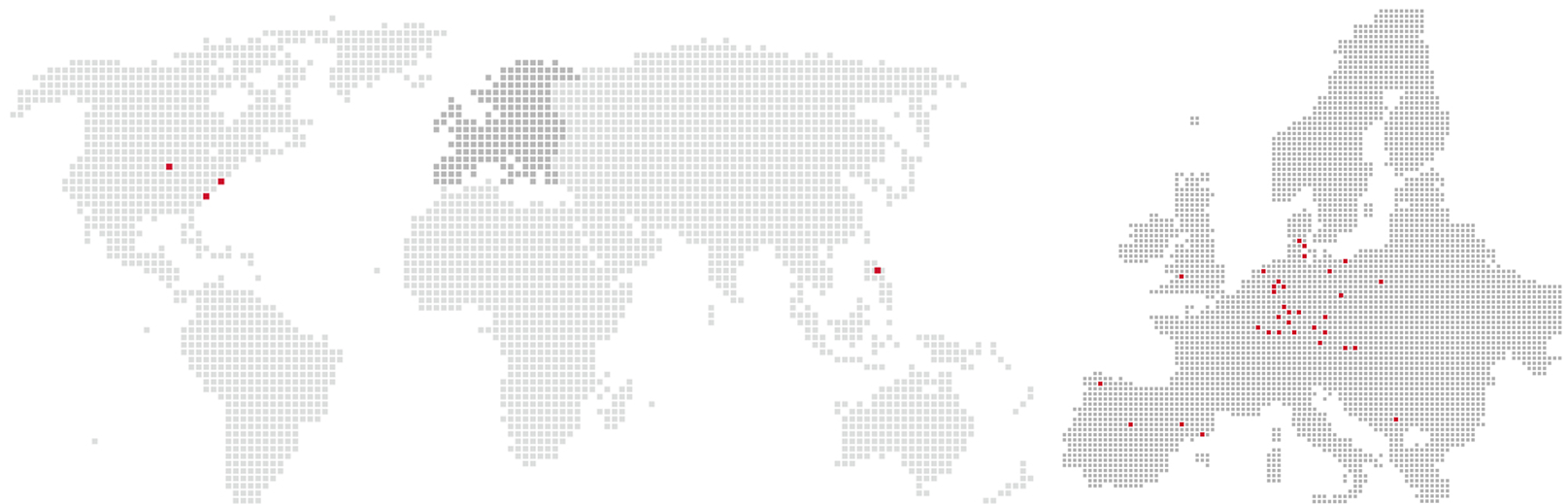 Weltkarte mit den Standorten von United Internet in Europa, Amerika und Asien
